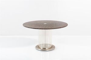 SALOCCHI CLAUDIO - Tavolo in alluminio e perspex  piano in marmo. Prod. Sormani anni '60 cm 77x130