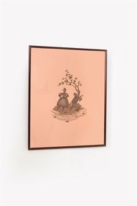 PRODUZIONE ITALIANA - Specchiera con cornice in legno  vetro decorato alla mola con figure. Anni '50 cm 81x67