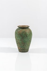CERAMICHE BATIGNANI - Portaombrelli in ceramica decorata a motivi vegetali. Marcato sotto la base Anni '50 h cm 57