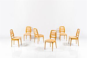DASSI - Sei sedie in legno d'acero  imbottitura rivestita in pelle. Anni '50 cm 90x43x43