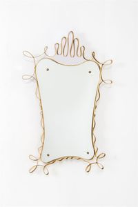 FERRABINI GIOVANNI  attribuito - Specchio con bordo in ottone sagomato. Anni '50 cm 124x82x2 5
