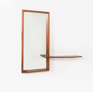 I.S.A - Specchio con mensola in legno di teak. Anni '50 cm 146
