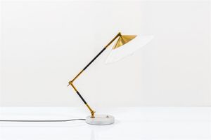 STILUX - Lampada da tavolo in ottone e metallo  base in marmo. Anni '50 h cm 90