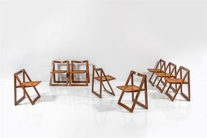 PRODUZIONE ITALIANA - Otto sedie in legno e canna d'India. Anni '50 cm 75x54 5x50