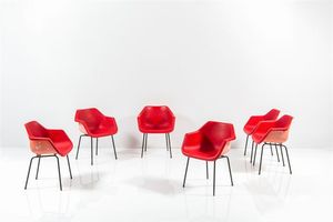 DAY ROBIN - Sei sedie in tondino di metallo verniciato  scocca in polipropilene. Prod. Hille anni '40 cm  75x59x50