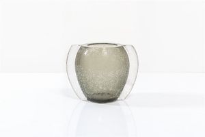 SEGUSO VETRI D'ARTE - Vaso in vetro corroso. Etichetta adesiva del produttore Anni '50 h 20