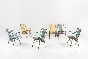 PRODUZIONE ITALIANA - Sei sedie con struttura in tondino di ferro verniciato. Anni '50 cm 83x51x44
