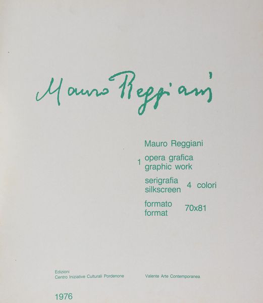 REGGIANI MAURO (1897 - 1980) : Mauro Reggiani (cartella).  - Asta 266 ARTE MODERNA (BANDITORE VIRTUALE) - Associazione Nazionale - Case d'Asta italiane