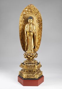 ARTE GIAPPONESE - 'Grande scultura in legno laccato e dorato raffigurante Buddha Giappone, XIX secolo '