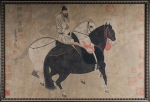 Arte Cinese - 'Anonimo cinese del XIX (?) secoloDue cavalli  copia da Han GanInchiostro su carta applicato su cartoncino - '