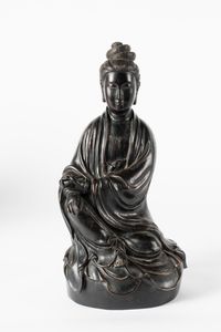 Arte Cinese - 'Figura di Guanyin in legno duro scuro Cina, dinastia Qing, XIX secolo '