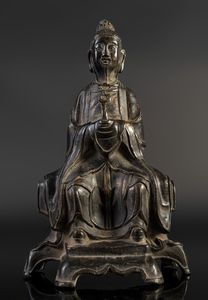 Arte Cinese - 'Statua in bronzo con tracce di doratura raffigurante YongleCina, dinastia Qing, XVIII secolo '