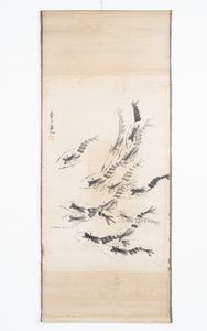 Arte Cinese - 'Dipinto raffigurante dodici gamberi firmato Qi Baishi Acquerello su carta '