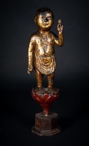 Arte Cinese - 'Scultura di buddha bambino in bronzo laccato e dorato Cina, dinastia Ming '
