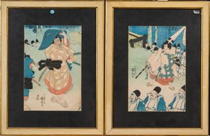 Arte Cinese - 'Due stampe giapponesi su carta di riso  Giappone, XIX secolo '