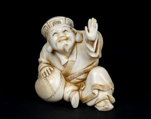 ARTE GIAPPONESE - 'Avorio raffigurante personaggio seduto Giappone, XIX secolo '