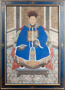 Arte Cinese - 'Grande dipinto su carta raffigurante un ufficiale Cina, dinastia Qing, XVIII secolo '