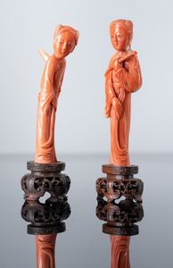 Arte Cinese - 'Coppia di figurine in corallo Cina, XIX secolo '