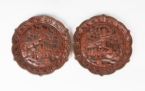 Arte Cinese - 'Coppia di piatti in lacca rossa Cina, dinastia Qing, XIX secolo '