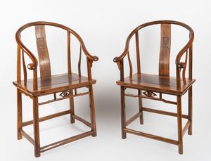 Arte Cinese - 'Coppia di sedie in legno Cina, dinastia Qing, XIX secolo '