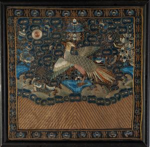 Arte Cinese - 'Tessuto ricamato con feniceCina, dinastia Qing, XIX secolo '