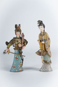 Arte Cinese - 'Coppia di bambole in cloisonnCina, seconda met XX secolo '