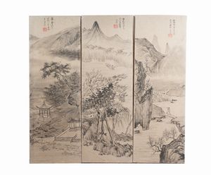 Arte Cinese - 'Tre dipinti di paesaggio Cina, XX secolo '