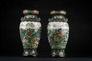 Arte Cinese - 'Coppia di vasi Kutani in maiolica Giappone, inizio XX secolo '