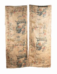 Arte Cinese - 'Coppia di tessuti joie de toile a cineseria Francia, XIX secolo '