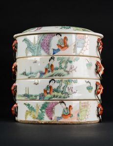 Arte Cinese - 'Contenitore per cibo in porcellana famiglia rosaCina, inizi XX secolo'