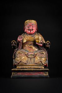 Arte Cinese - 'Figura in legno dorato e laccato raffigurante divinit TaoistaCina, dinastia Qing, XVIII - XIX secolo '
