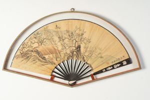 Arte Cinese - 'Ventaglio pieghevole raffigurante una scena agreste ed iscritto con poema Cina, inizi XX secolo '