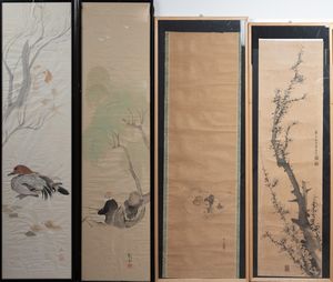ARTE GIAPPONESE - 'Lotto composto da quattro dipinti su carta Giappone, XIX secolo '