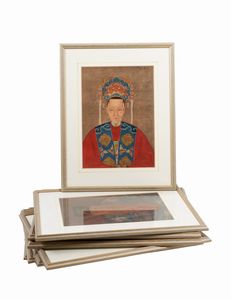 Arte Cinese - 'Serie di otto stampe su seta raffiguranti imperatori Cina, inizio XX secolo '