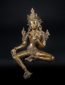 Arte Himalayana - 'Bronzo raffigurante MaitreyaNepal, XX secolo'