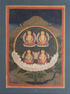 Arte Himalayana - 'Thangka raffigurante quattro BodhisattvaTibet, XVIII-XIX secolo'