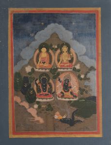 Arte Himalayana - 'Thangka raffigurante quattro personaggiTibet, XVIII-XIX secolo'