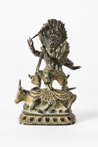 Arte Himalayana - 'Figura in bronzo in yab yum su bufalo Nepal, XX secolo '
