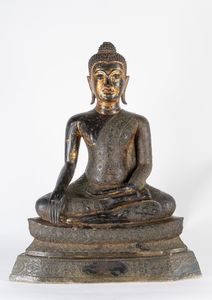 Arte Sud-Est Asiatico - 'Grande figura di Buddha assiso su base di loto Tailandia, fine XVIII secolo '
