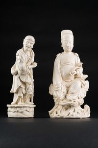 Arte Cinese - 'Lotto composto da due figure in porcellana biancaCina, dinastia Qing, XIX secolo '