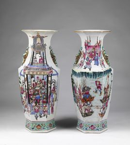 Arte Cinese - 'Coppia di vasi famiglia rosa a sezione esagonale Cina, dinastia Qing, XIX secolo '