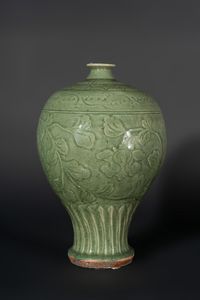 Arte Cinese - 'Vaso globulare in gres con invetriatura celadon Cina, dinastia Qing, XIX secolo '