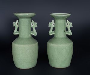 Arte Cinese - 'Coppia di vasi celadon Cina, dinastia Qing, XIX secolo '