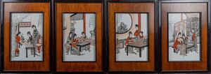 Arte Cinese - 'Gruppo di quattro placche in porcellana smaltata Cina, XX secolo '