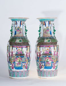 Arte Cinese - 'Coppia di grandi vasi in porcellana famiglia rosa Cina, dinastia Qing, fine XIX secolo '
