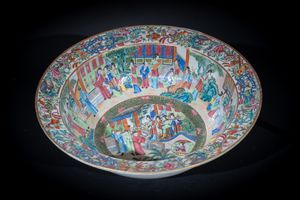 Arte Cinese - 'Bacile in porcellana Canton Cina, dinastia Qing, XIX secolo '
