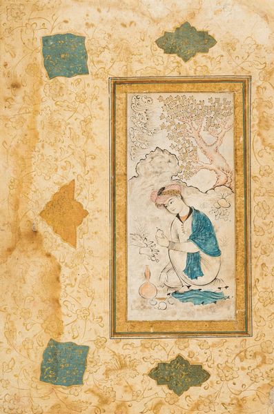 Arte Islamica : 'Disegno raffigurante un giovane uomo sotto un albero Iran safavide, forse Isfahan, inizio XVII secolo '  - Asta ASTA 269 - ARTE ISLAMICA - Associazione Nazionale - Case d'Asta italiane
