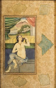 Arte Islamica - 'Dipinto raffigurante una donna al bagno India, XIX secolo '