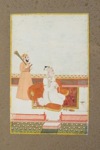 Arte Islamica - 'Miniatura indiana raffigurante un nobile durante la preghiera India settentrionale, fine XVIII - inizi XIX secolo Pigmenti opachi e oro su carta '