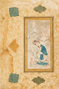 Arte Islamica - 'Disegno raffigurante un giovane uomo sotto un albero Iran safavide, forse Isfahan, inizio XVII secolo '